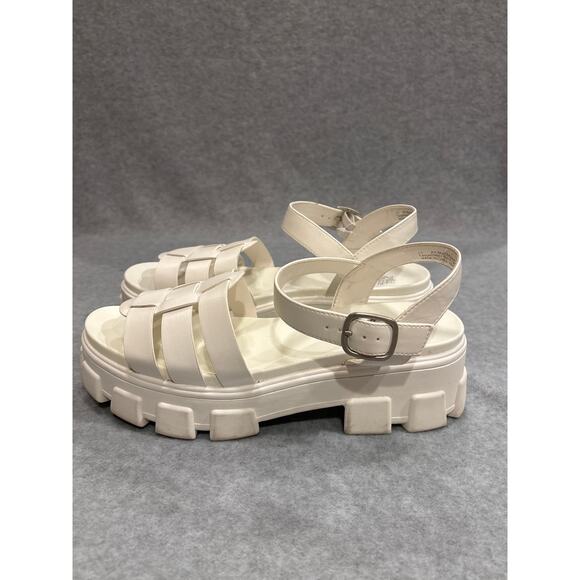 Wild Fable Women Size 11 White Leather Strappy Gladiator Heeled Fisherman Sandal - Picture 2 of 9
